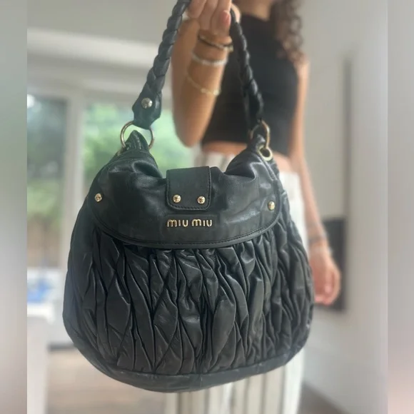 Miu Miu Black Shoulder Bag with Gold Accents - Picture 10 of 15